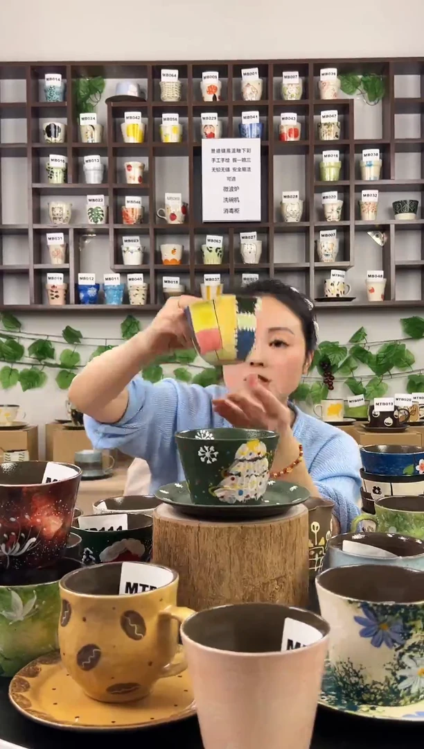 手工手绘猫咪茶杯
