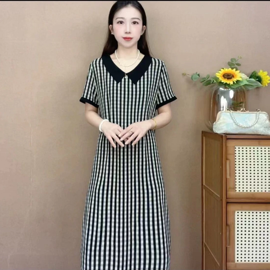 【经典条纹】夏季时尚碎花宽松显瘦通勤气质百搭遮肉连衣裙9220