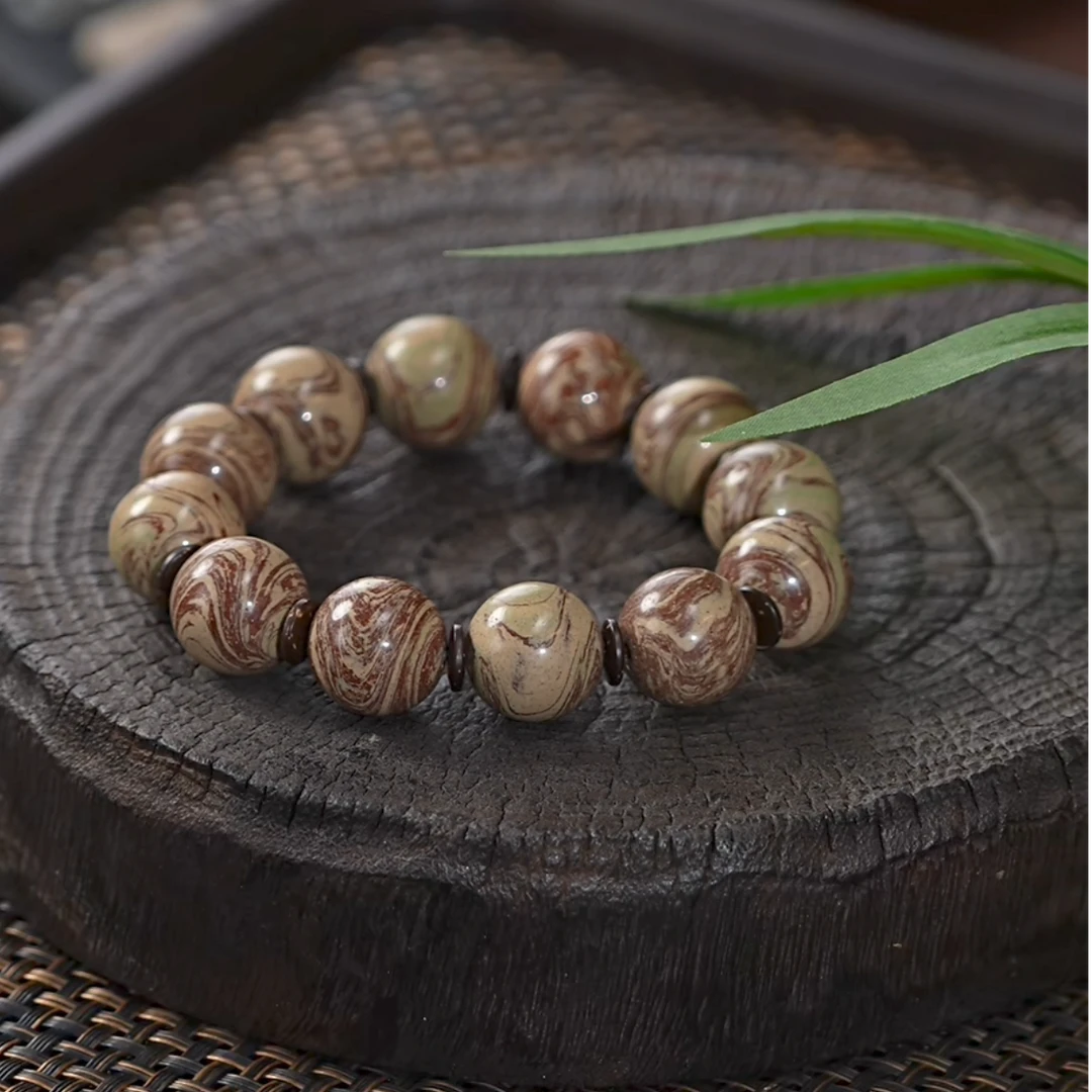 宜兴紫砂  手工创意紫砂文玩手串（白段绞泥）