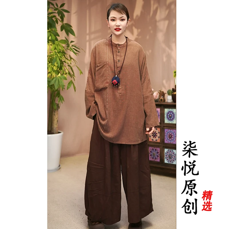 【柒悦】做旧炒色立领小衫（默认瑕疵直播间为主长72-80臀围144）