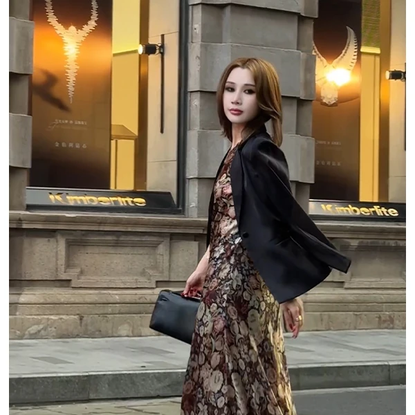 LUXURYMEMO【巴黎】夏季气质网纱拼接醋酸西装小外套
