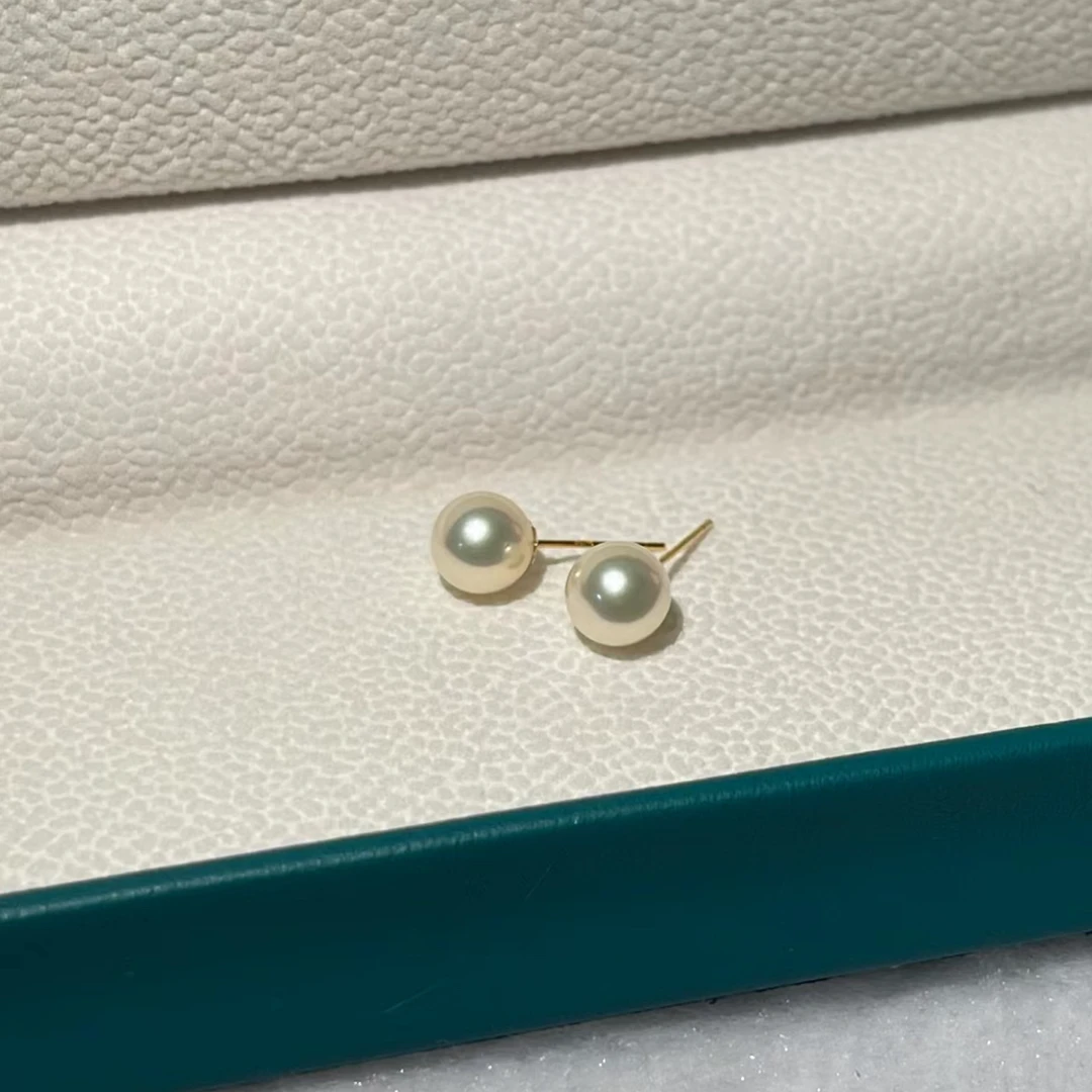 海水羽皇金珍珠强光几乎无暇精品耳钉 S925银5- 6mm