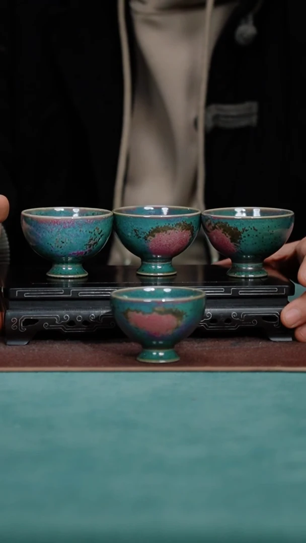 【闪购商品】98-10高足鸡心杯（窑变随机炉钧釉）