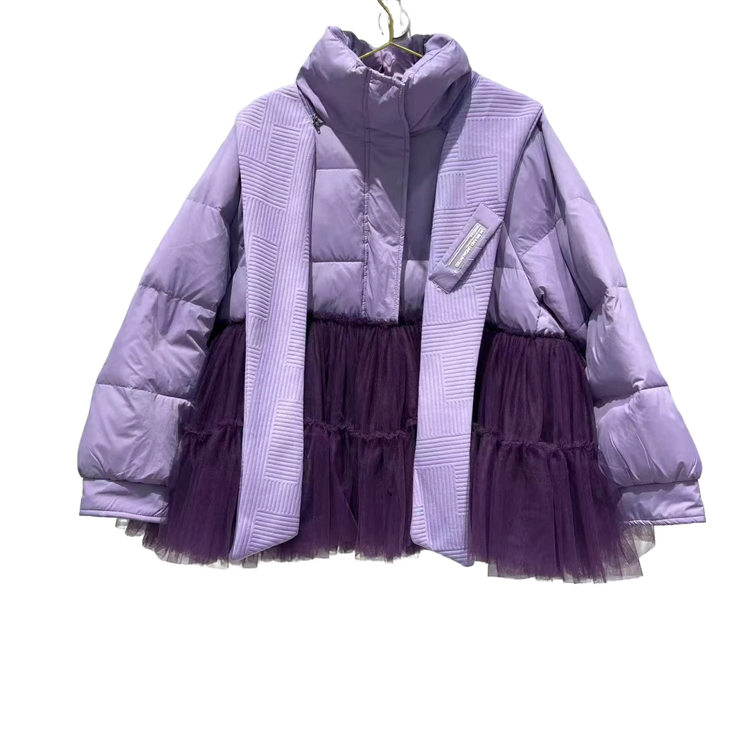 4072【珍珍优选】设计师新款拼接纱纱秋冬季长袖女装连衣裙