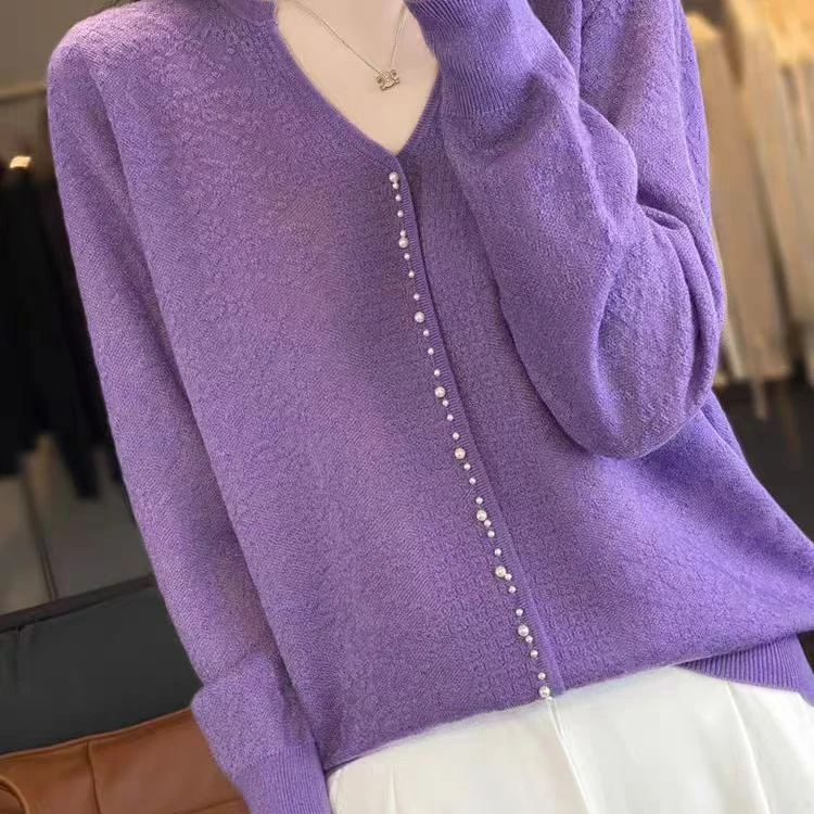 【名媛淑女-香芋紫】可外穿宽松圆领套头针织衫纯色长袖百搭841