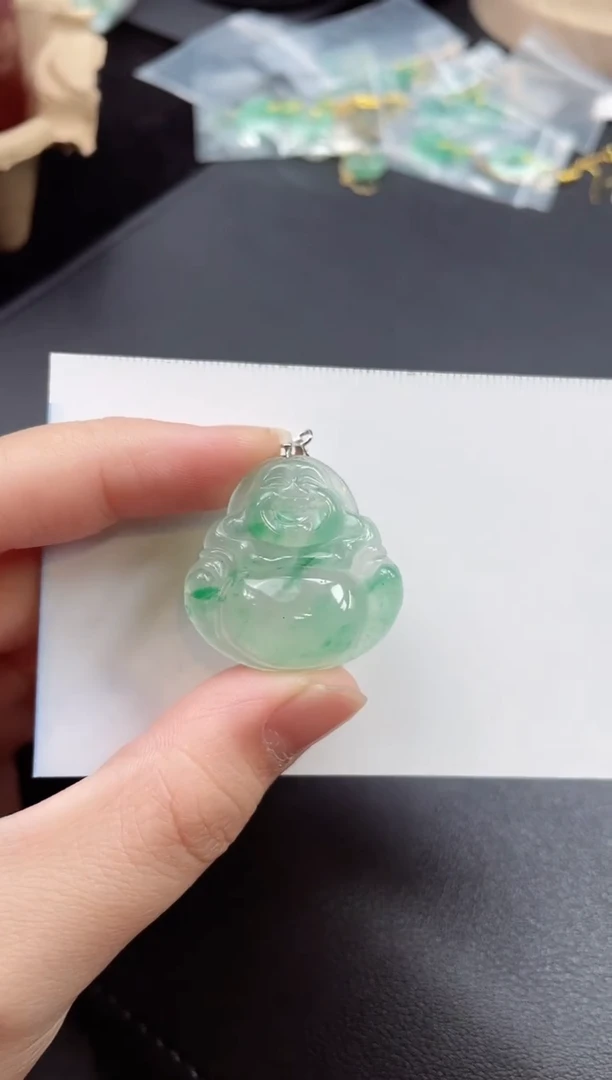 吊坠(赠链)银S925镶嵌石英质玉（非洲翠）16.202佛公