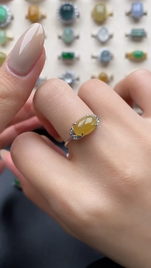 银S925镶嵌戒指翡翠一物一证一礼盒