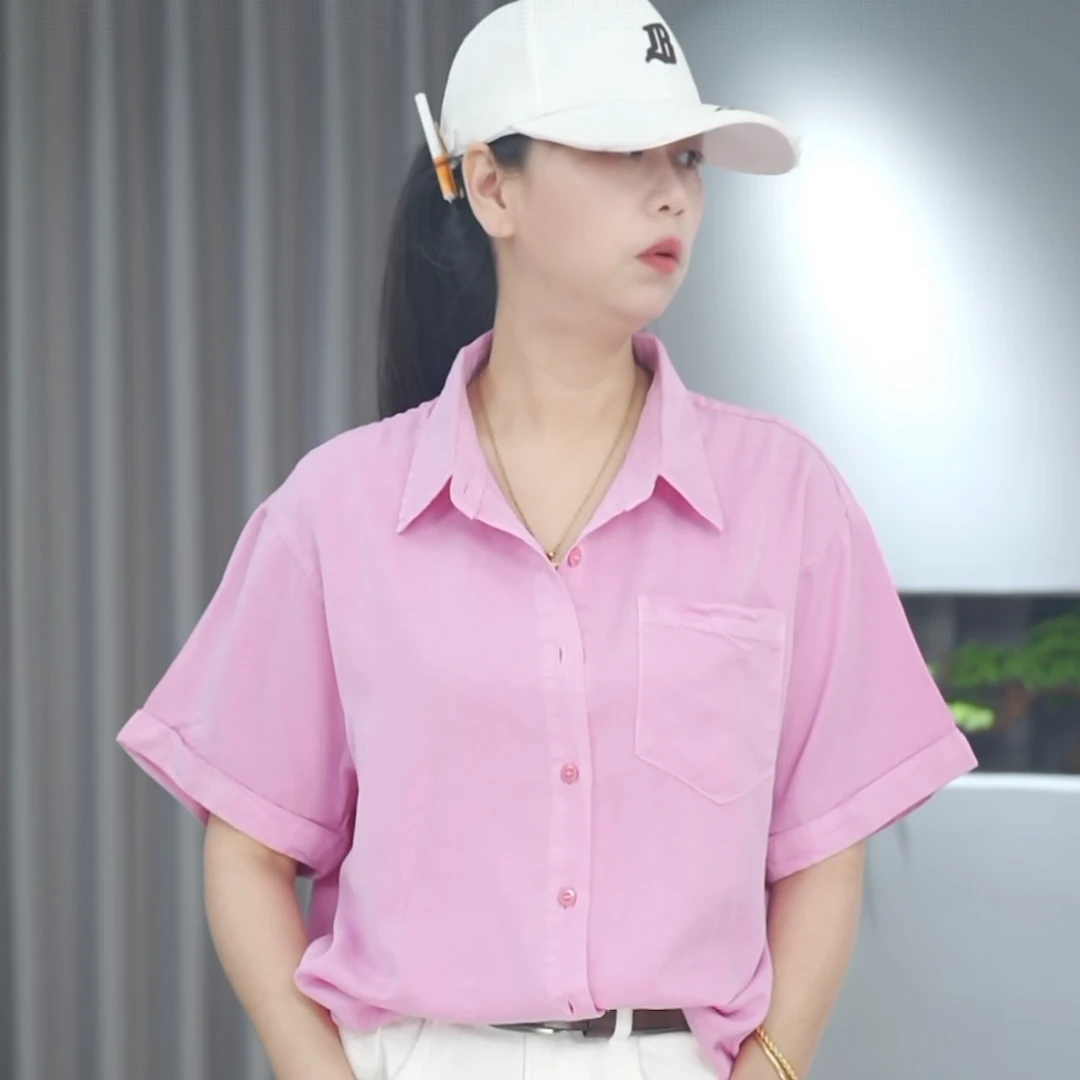【衣长64-66】天丝短袖牛仔衬衫女休闲简约彩色多巴胺夏季大码388
