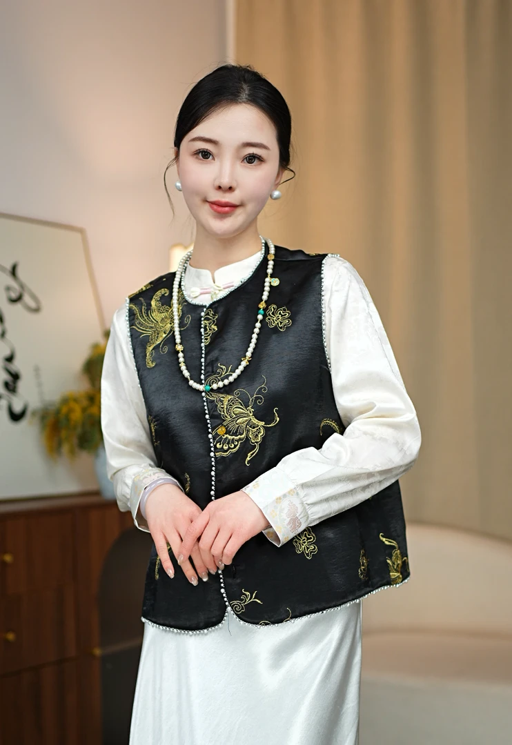 CHUNTIAN【金蝴蝶】李李新中式新织金刺绣设计款马甲百搭