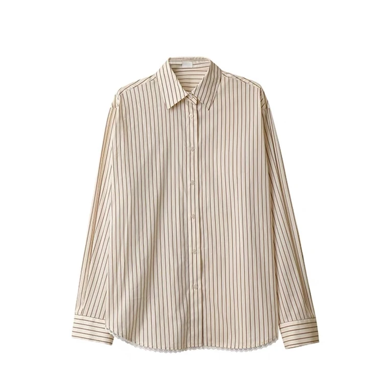 Vena Label 25SS春夏新款 美式条纹衬衫女士外穿长袖衬衣宽松上衣
