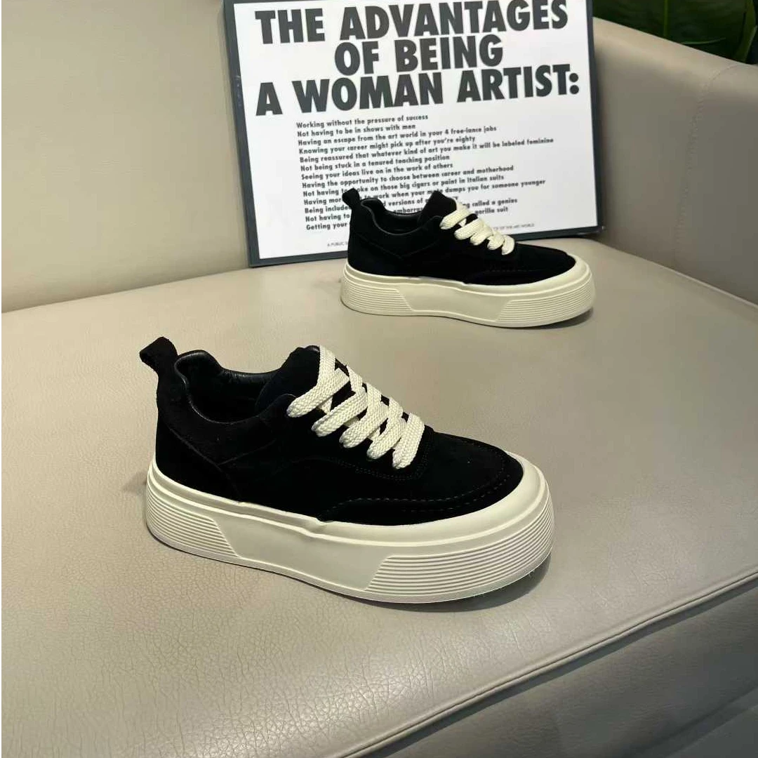 鞋子男鞋2025新款秋季真皮磨砂皮板鞋潮流百搭厚底增高系带休闲鞋