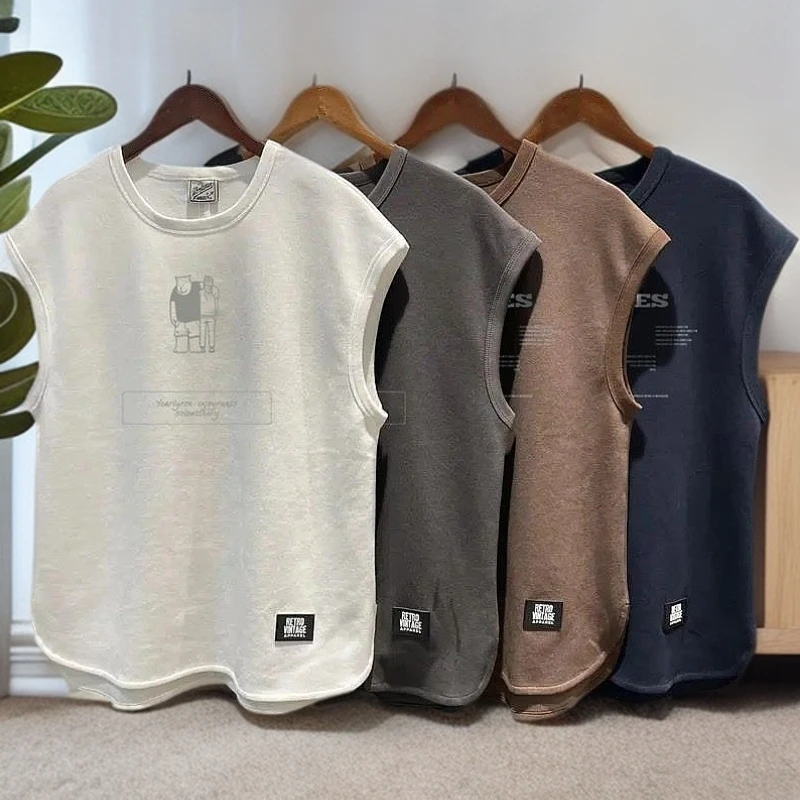 美式复古坎肩背心男士夏季新款宽松休闲无袖背心潮牌简约坎肩背心