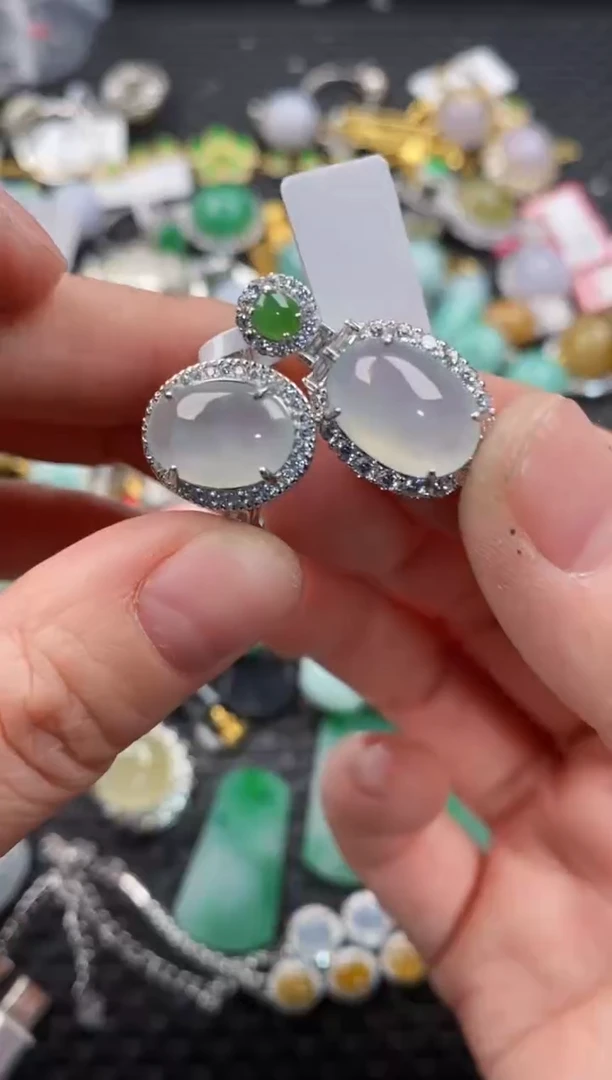 银S925镶嵌戒指翡翠444              7