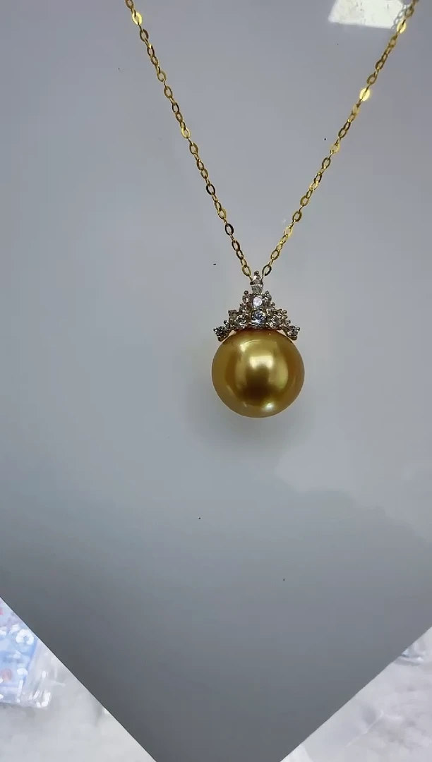 18K金镶嵌海水珍珠DA a040 金珠吊坠11-12