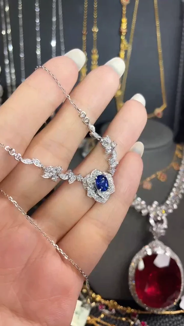 蓝宝石项链18K金镶嵌多样性发@@