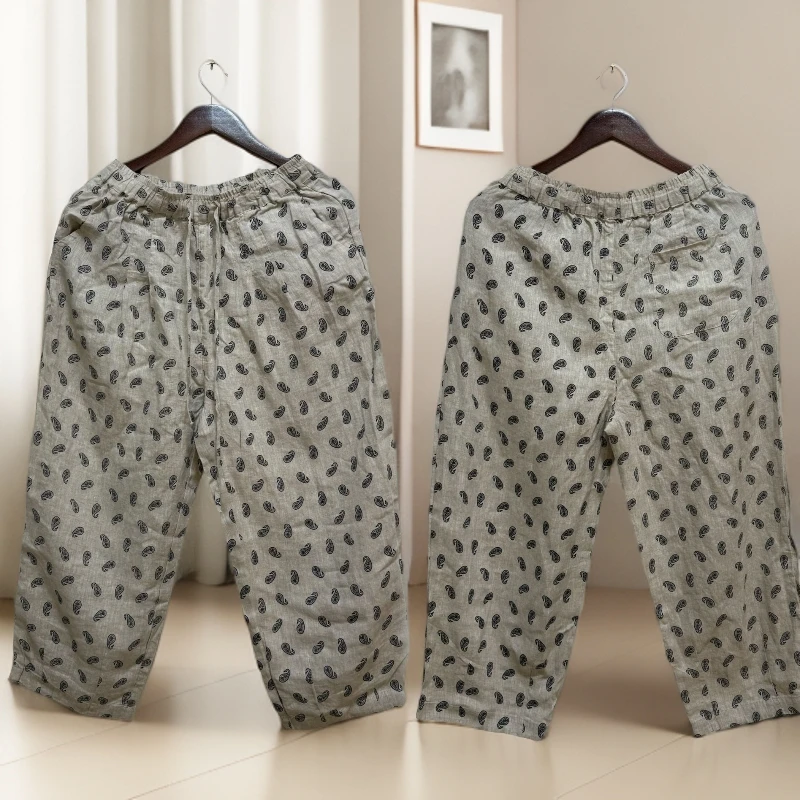 907亚麻腰果花九分直筒裤 臀围120裤长87