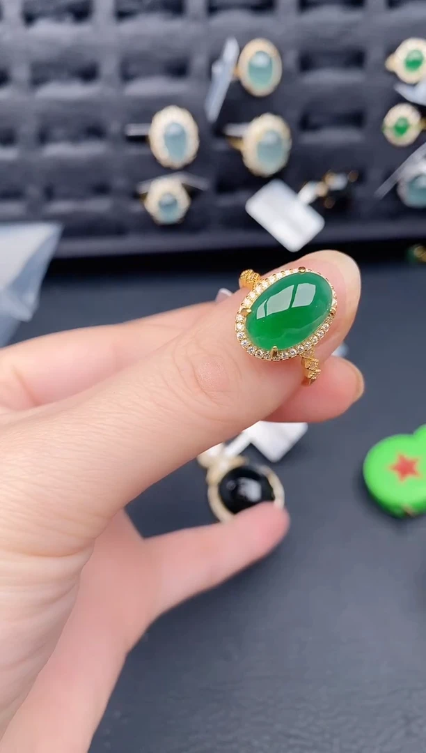 银S925镶嵌戒指翡翠天然a货翡翠353