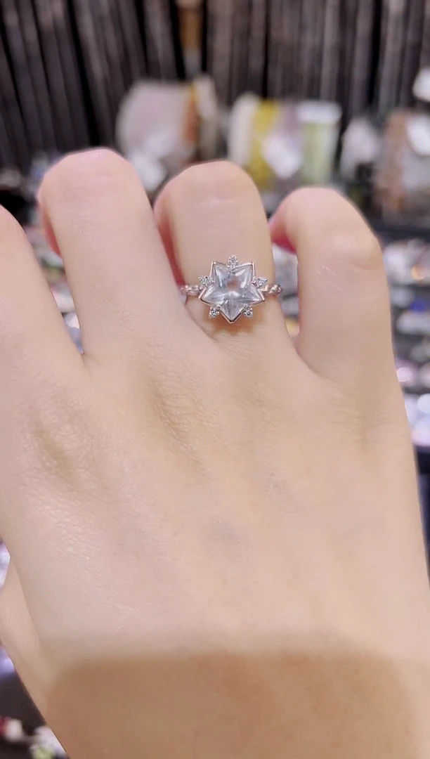 水晶戒指银S925镶嵌白水晶戒指