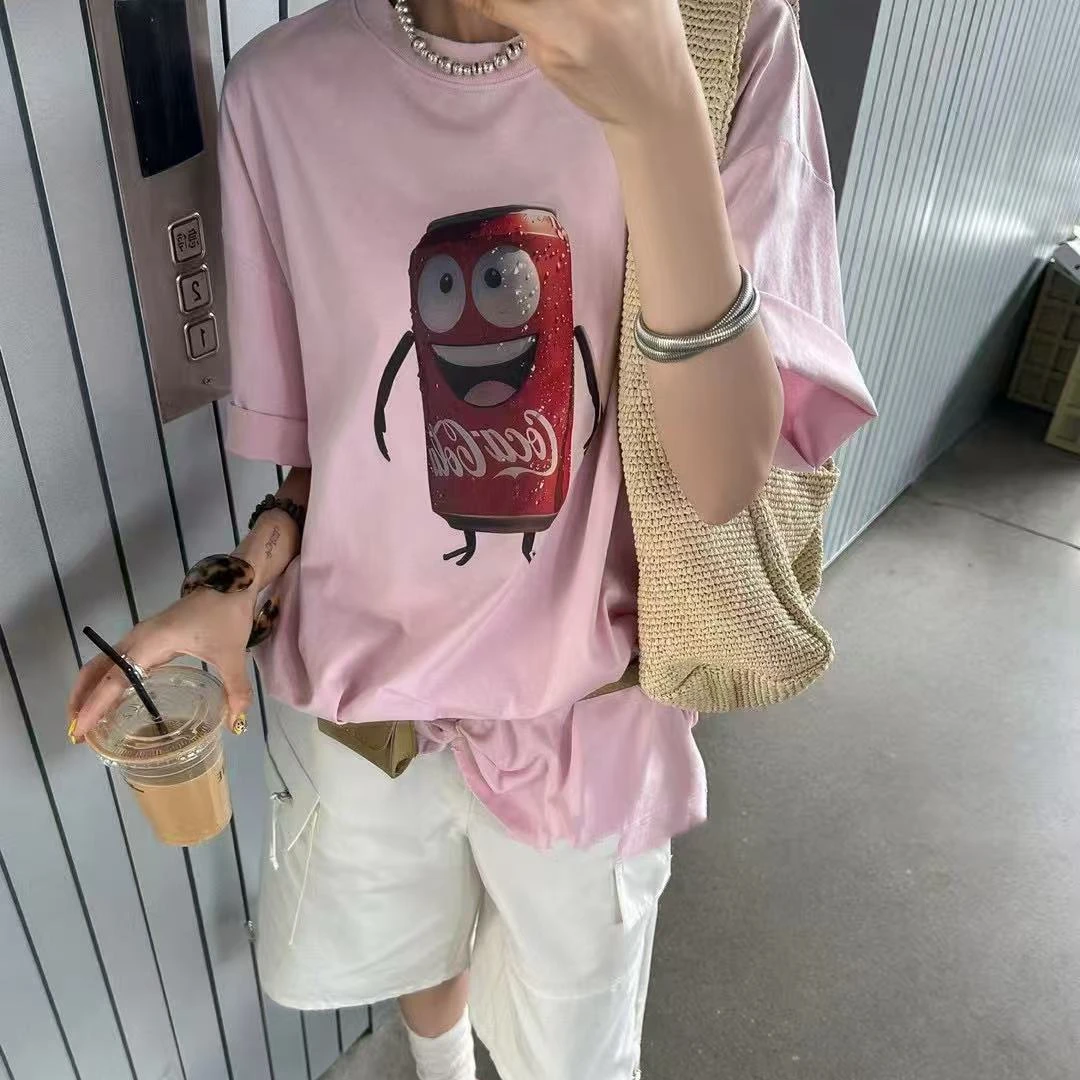 【影子】搞怪可乐图案潮流卡通显瘦百搭宽松大版设计师夏季短袖T恤