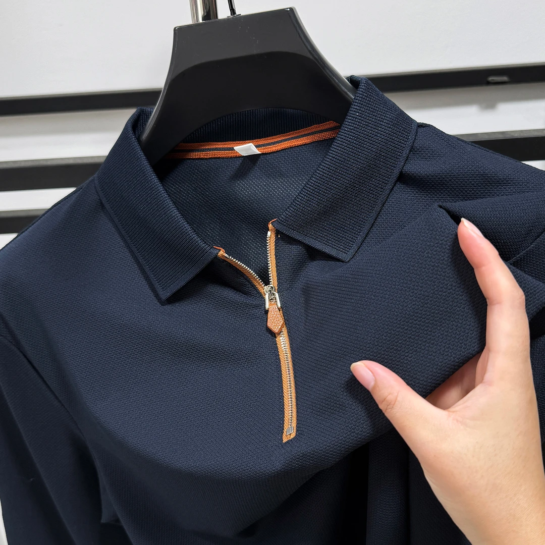 Zero Degree North高端半拉链纯色长袖POLO衫男士秋季商务休闲T恤