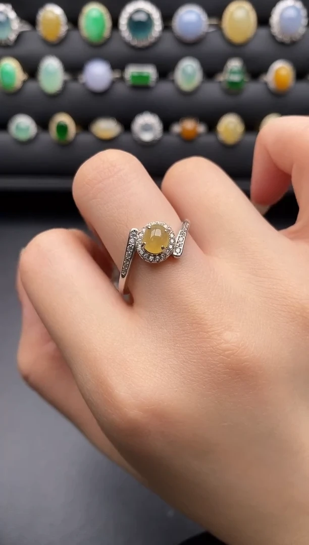 银S925镶嵌戒指翡翠一物一证一礼盒