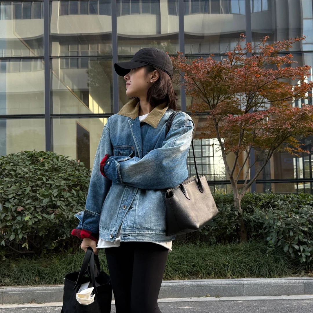 DE Mincollection「琥珀流光风」红格牛仔外套/男女同款牛仔外套