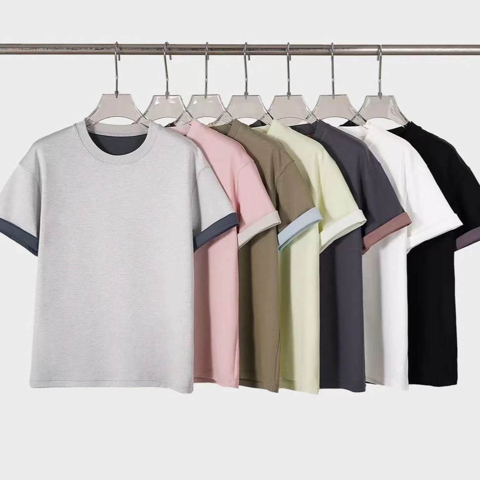 夏季新款双面莫代尔面膜T恤撞色休闲男士短袖6728