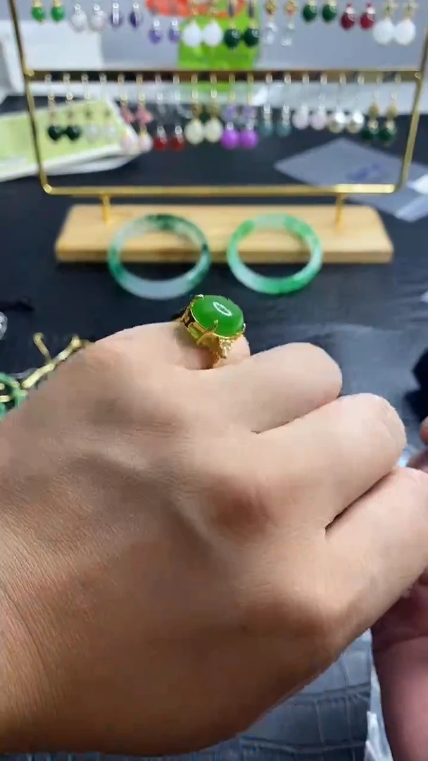 银S925镀金镶嵌戒指和田玉A029