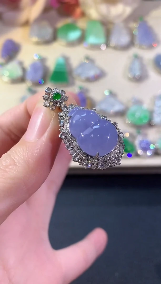 吊坠(不含链)18K金镶嵌翡翠冬日珠宝Q124紫货有色差