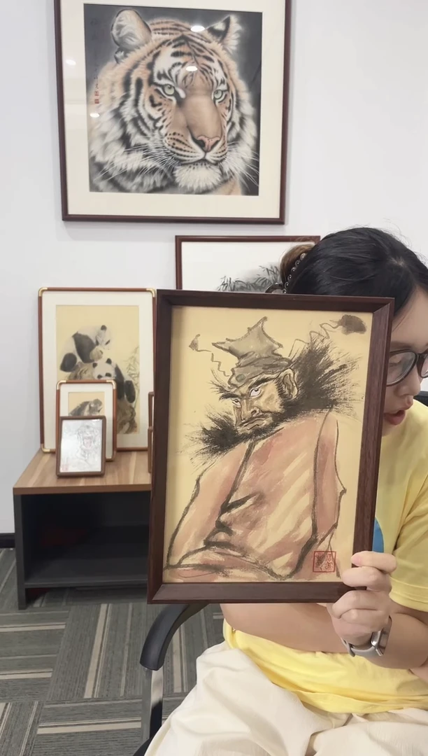 国画钟馗A4摆台手绘原稿带框