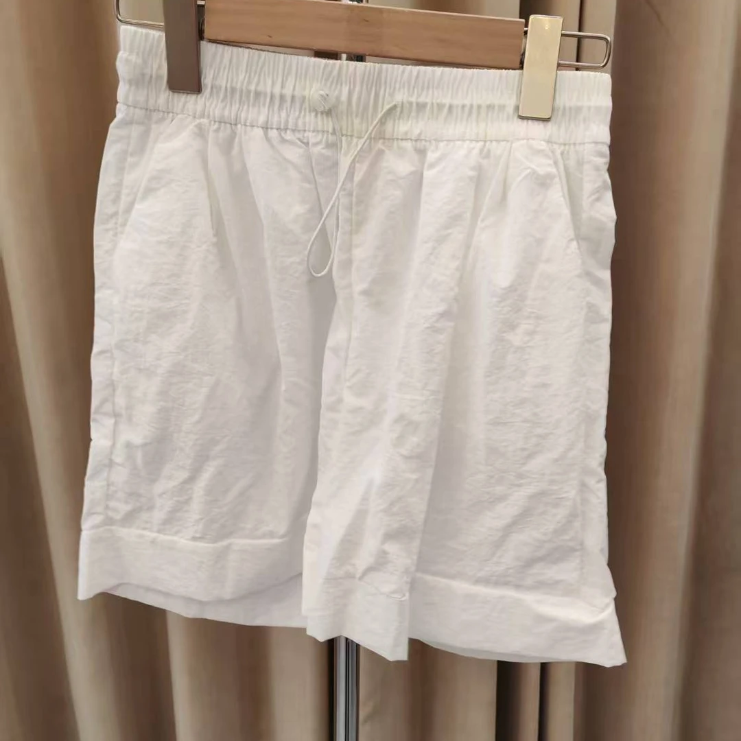 透气抽绳松紧腰2024夏季皱面阔腿显瘦纯色休闲凉凉短裤女Q1326