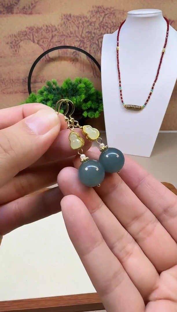 14K金镶嵌翡翠耳饰E156