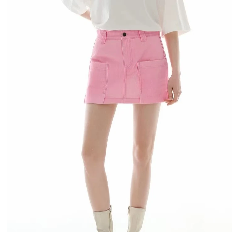 （3128）2024冬季新款时尚百搭休闲气质纯色口袋牛仔裙工装半身裙女