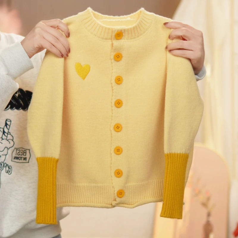 【黄色女童开衫】童装2025春季新款女童毛衣中大儿童时尚外套毛衫