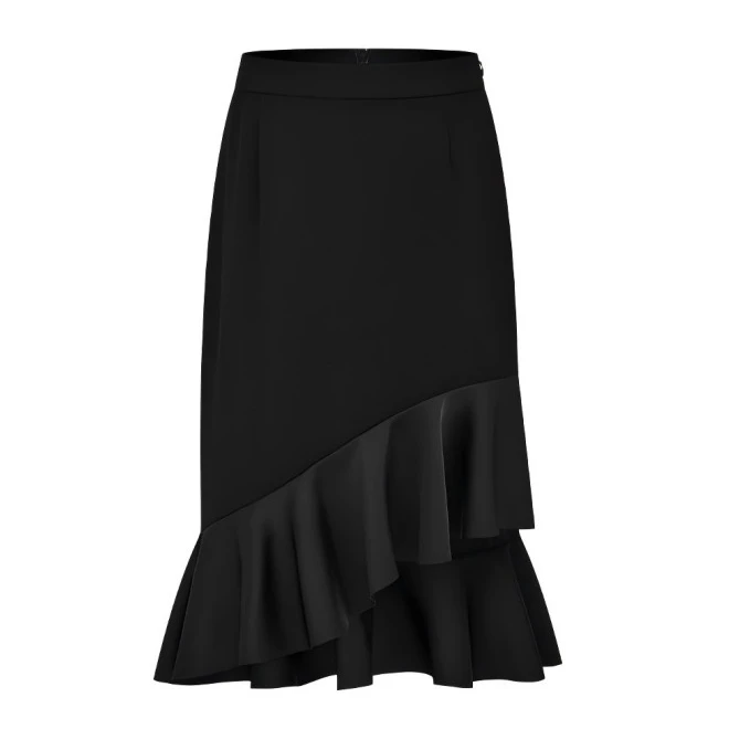 曼德诗高腰半身裙夏季新款拼接荷叶边设计中长裙M207110518