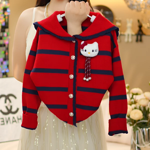 2025女童秋季亲子款百搭洋气甜美针织海军风开衫毛衣