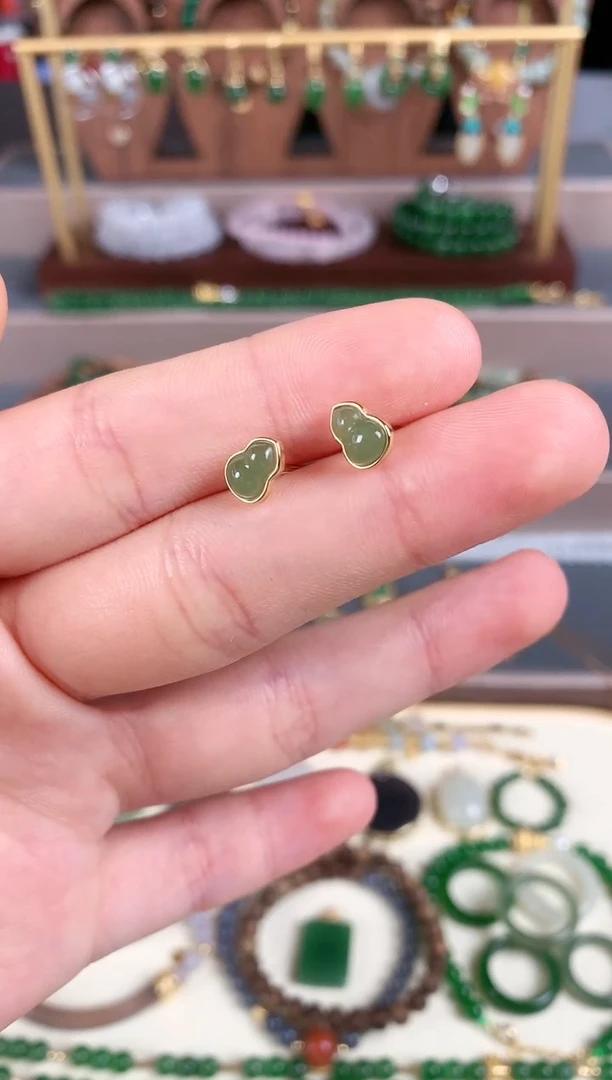 银S925镶嵌和田玉耳饰0