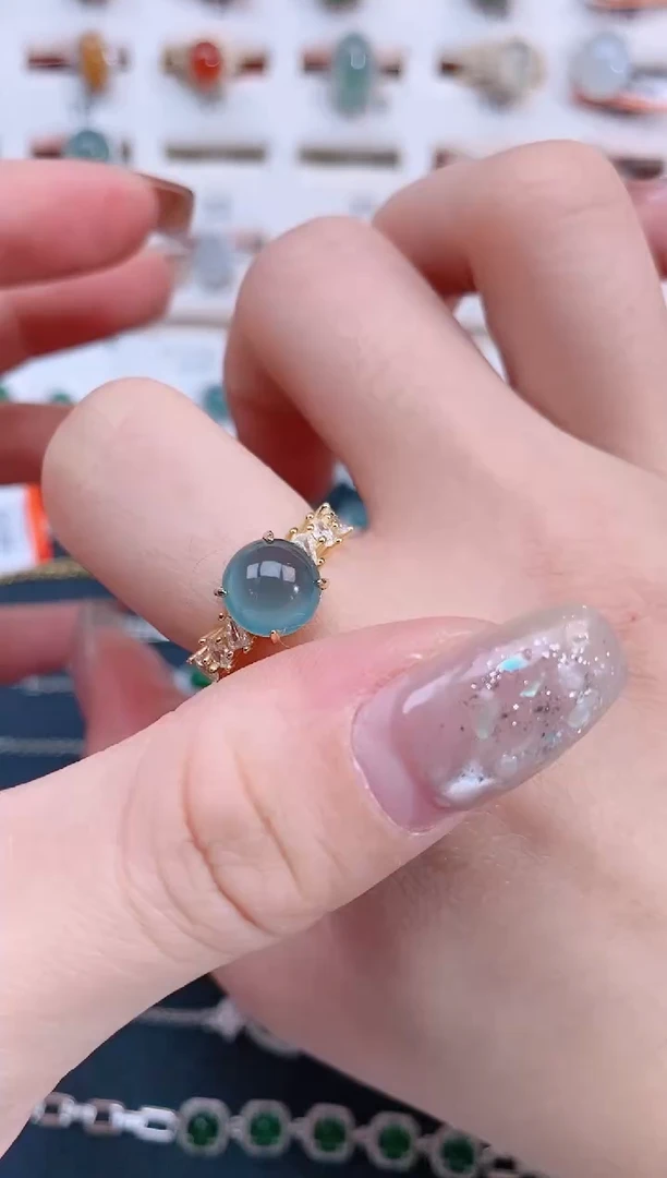 银S925镶嵌戒指翡翠天然翡翠