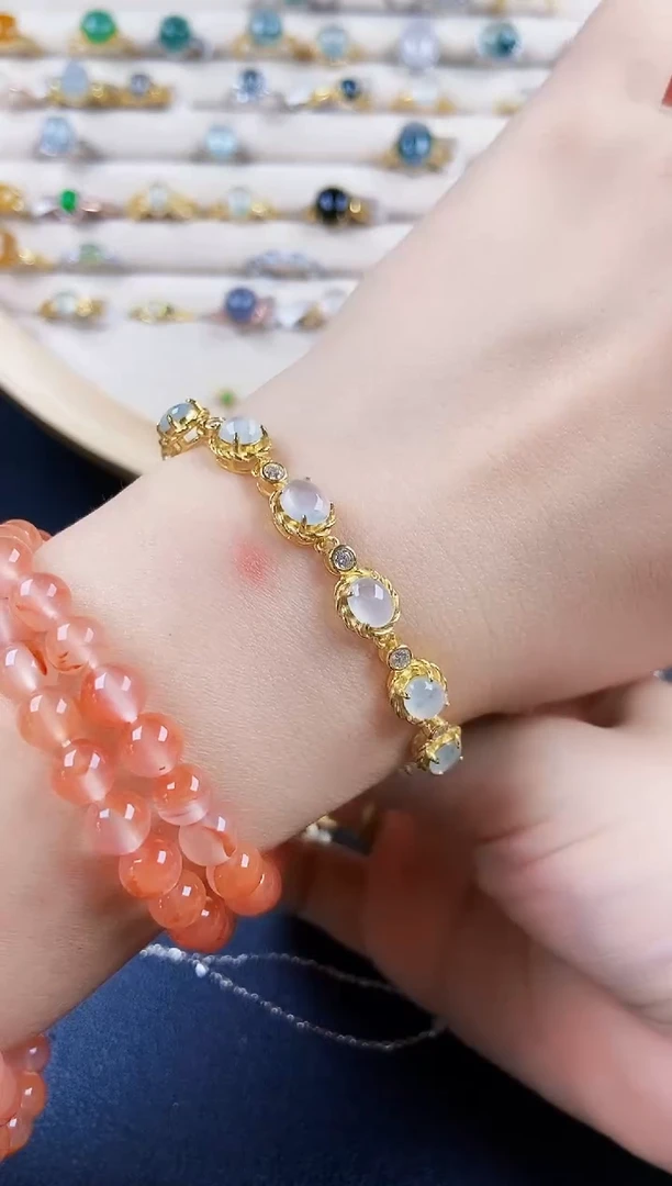 银S925镶嵌手链翡翠456849