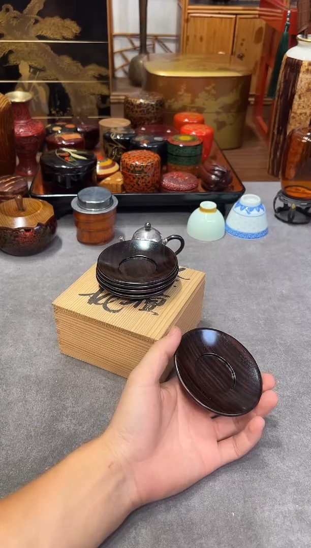 紫檀杯垫五片 大漆漆器大漆漆器