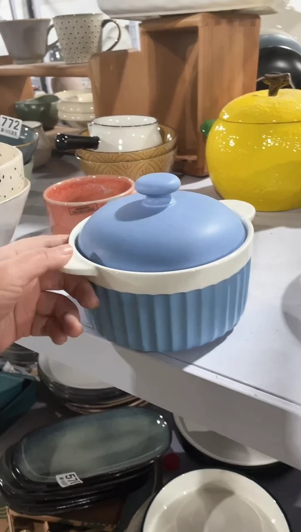 【闪购商品】碗微瑕（1个装）蓝色双耳带盖碗