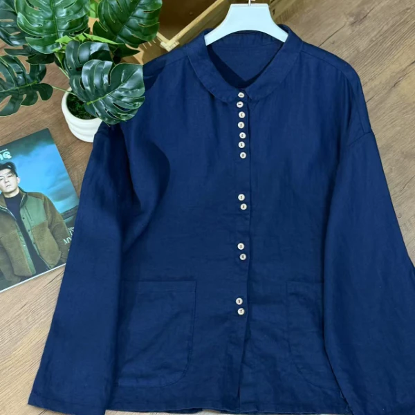 【云目悠悠】秋季纯汉麻新款时尚休闲百搭女士多色衬衫-202508