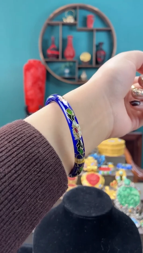 景泰开口银蓝圆镯子55-60宝蓝