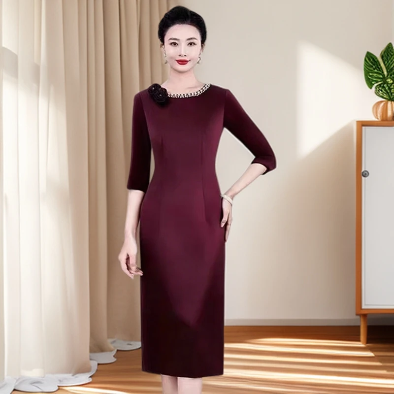 2025婚礼气质【高定礼服】醋酸缎喜婆婆礼服裙妈妈婚宴装年轻修身L