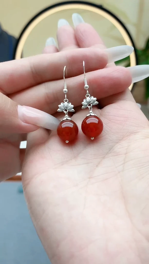 玛瑙/玉髓耳饰银S925镶嵌302