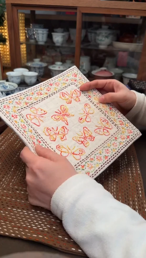 【闪购商品】织绣Cici手作刺子绣植物染柿染茶席-195