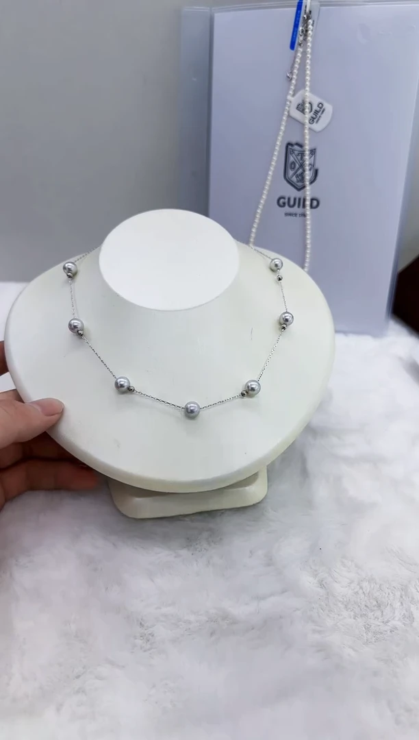 银S925镶嵌海水珍珠DA定位球珍珠项链7-8 y318