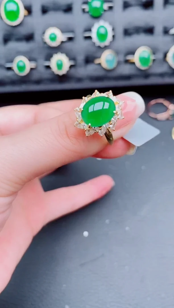 翡翠戒指银S925镶嵌天然a货翡翠446