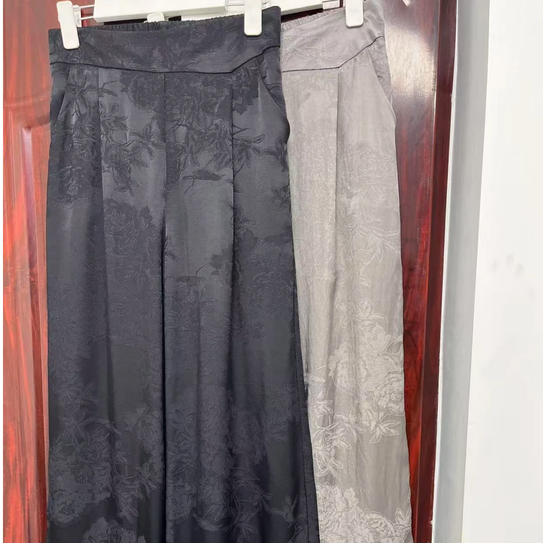 【专柜正品】高腰直筒长裤女提花百搭休闲裤显瘦中国风春夏新款319