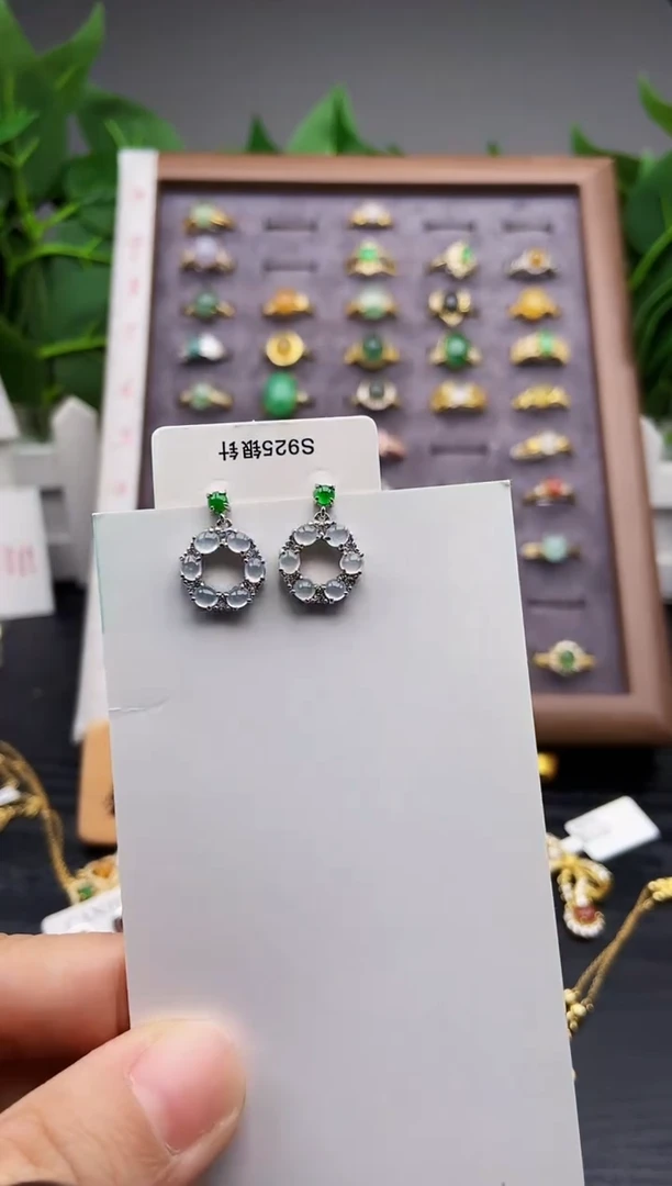 银S925镶嵌翡翠耳饰12